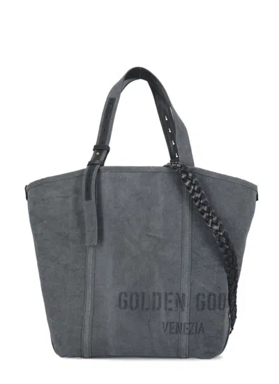 Golden Goose Grey Canvas Hand Bag With Printed Logo