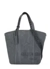 Golden Goose Grey Canvas Hand Bag With Printed Logo In Grey