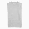 GOLDEN GOOSE GREY COTTON T-SHIRT WITH SHOULDER PADS FOR WOMEN