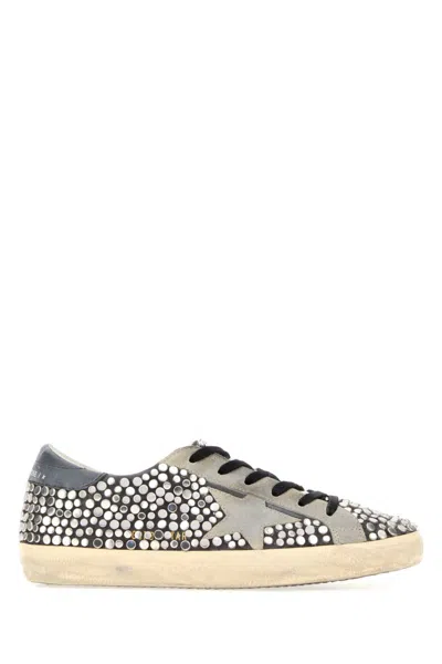 Golden Goose Grey Embellished Leather Sneakers In Gray