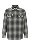 Golden Goose Wool Blend Long Sleeve Checked Shirt In Gray