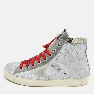 Golden Goose Grey Glitter And Suede Francy Sneakers In Silver