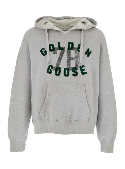 Golden Goose Grey Hoodie With Drawstring Hood And Logo Lettering Embroidery On The Front In Cotton M