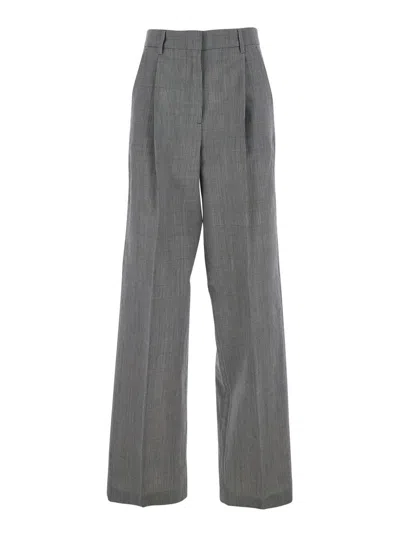 Golden Goose Grey Pants With All-over Prince Of Wales Print And Wide Leg In Wool Woman In Gray