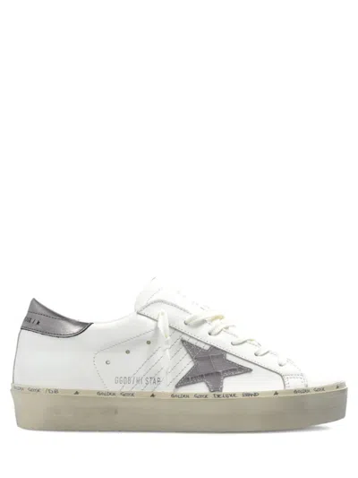 Golden Goose Hi Star Whitelow Top Sneakers With Patch Star On The Side And Logo Lettering On The Heel In Leather 