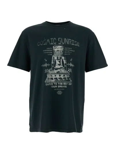 Golden Goose Grey T-shirt With Graphic Print On The Front And Details With Tears In Cotton Man In Black
