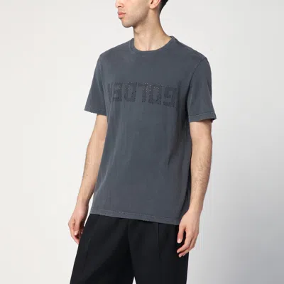 Golden Goose Grey Washed-out T-shirt With Logo Men In Gray