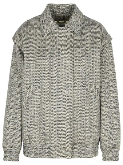 GOLDEN GOOSE GREY WOOL BLEND BOMBER JACKET