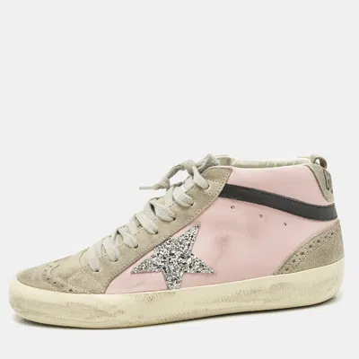 Pre-owned Golden Goose Grey/pink Suede And Leather Mid Star Sneakers Size 37 In Gray