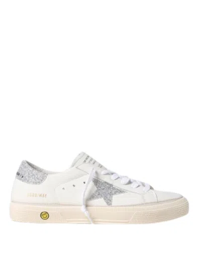 Golden Goose Kids' May Leather Upper Crystal Fabric Star And Heel In White