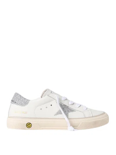 Golden Goose Kids' May Leather Upper Crystal Fabric Star And Heel In White