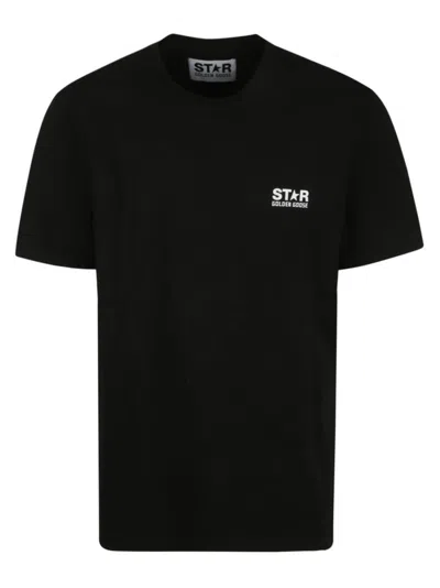 GOLDEN GOOSE HALF-SLEEVE BLACK T-SHIRT WITH ICONIC LOGO AND STAR