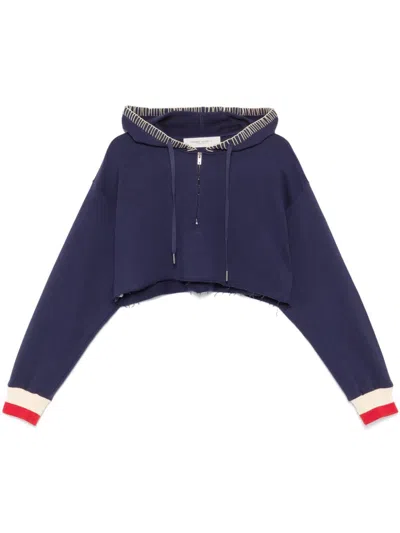 Golden Goose Half-zip Cropped Hoodie In Eclipse/ Heritage White/ Urban Red