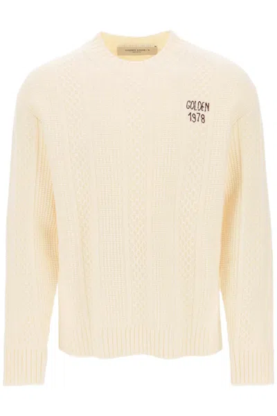 GOLDEN GOOSE HAND-EMBROIDERED LOGO SWEATER IN PURE VIRGIN WOOL KNIT FOR MEN