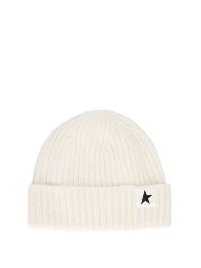 Golden Goose Deluxe Brand Star Patch Ribbed Beanie In Offwhite