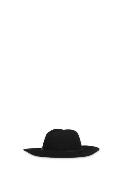 Golden Goose Fedora Hat With Wide Brim And Leather Belt In Black