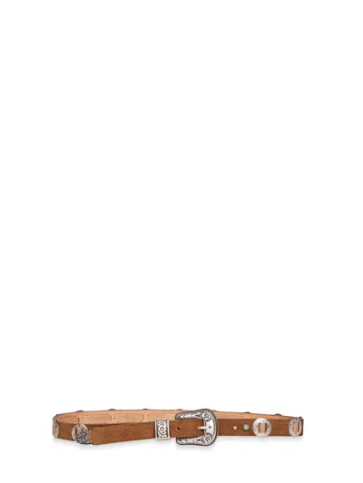 Golden Goose Women Hazelnut Nubuck Lace Thin Belt With Inlays In Brown