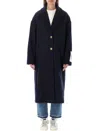 Golden Goose Heraldic Buttons Single-breasted Cocoon Coat In Blue