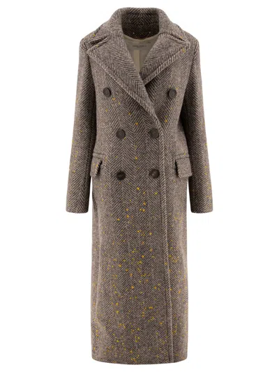 Golden Goose Herringbone Double-breasted Coat In Grey