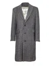 Golden Goose Single-breasted Herringbone Coat In Gray