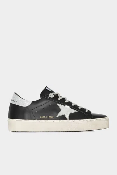GOLDEN GOOSE HI-STAR BLACK LEATHER LAMINATED STAR SNEAKER