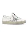Golden Goose Hi Star Sneakers With Star And Heel Tab In Metallic Silver In White