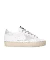 Golden Goose Hi Star Sneakers With Star And Heel Tab In Metallic Silver In White