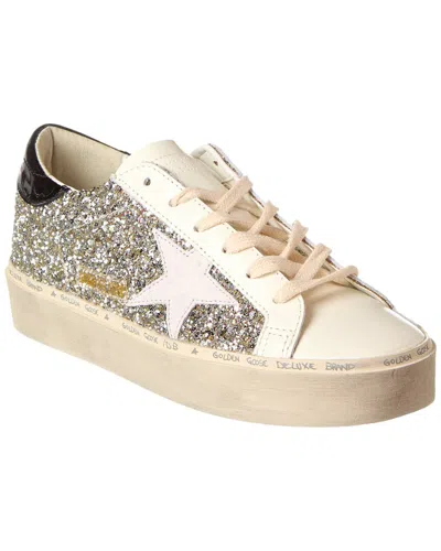 Golden Goose Hi Star Glitter & Leather Sneaker In Silver