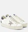 Golden Goose Women's Hi Star Sneaker With Purple/silver Glitter In White/cinder/cabernet