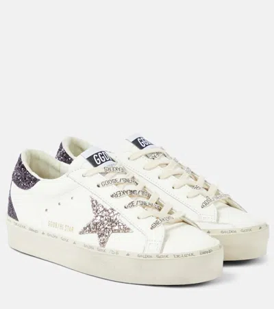 Golden Goose Hi Star Glitter Leather Sneakers In White/cinder/cabernet