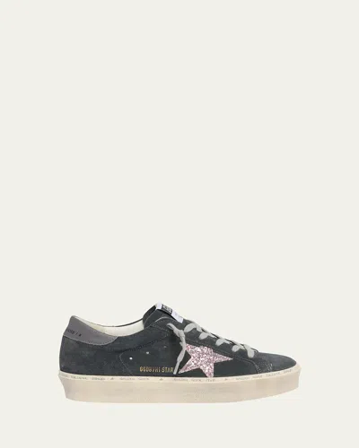 Golden Goose Hi Star Glitter Suede Platform Sneakers In Asphalt/pink/grey