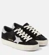 Golden Goose Hi Star Suede Sneakers With Glittered Star And Heel Tab In Black