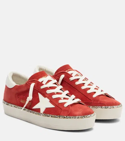 Golden Goose Hi Star Glitter-trimmed Suede Sneakers In Red