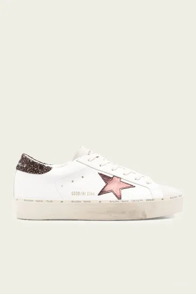Golden Goose Hi-star Laminated Star Leather Sneaker In White Purple