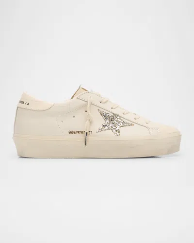 Golden Goose Hi Star Leather Glitter Low-top Sneakers In Whitecreamsilver