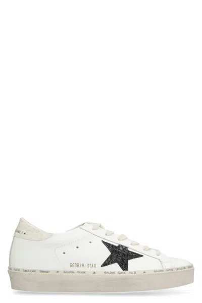 Golden Goose Hi Star Leather Upper Cocco Printed Leather Star And Heel In White Black Ivory