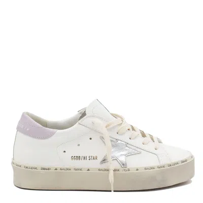 Golden Goose Hi Star Leather Sneakers In White Silver Lillac