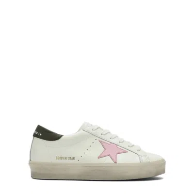 Golden Goose Hi Star Leather Sneakers With Prominent Star Detail In White
