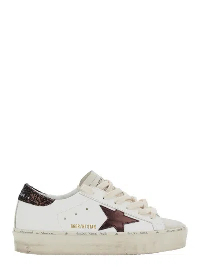 Golden Goose Hi Star Leather Upper Suede Toe Laminated Star Glitter Heel In White