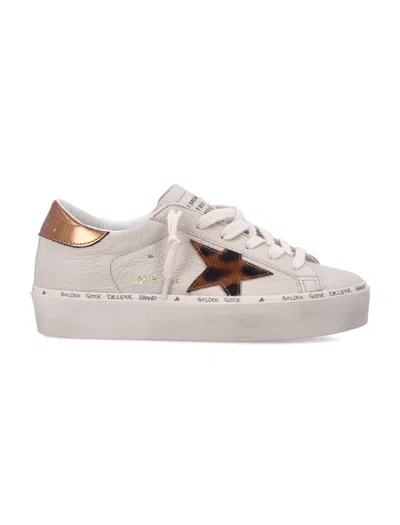 Golden Goose Hi Star Platform Sneaker With Animal-print Pony Hair Star & Copper Heel Tab In Cream/beige/brown