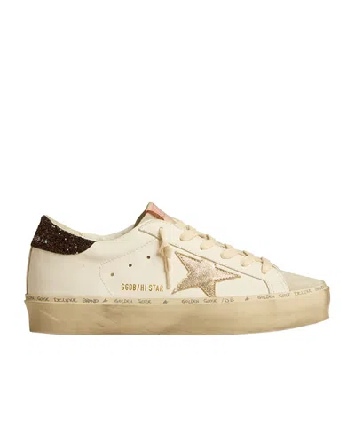 Golden Goose Hi-star Round-head Low-cut Sneakers In White_ice_platinum_brown