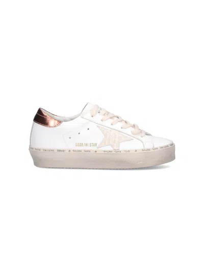 Golden Goose Hi Star Distressed Leather Sneakers In White Bronze