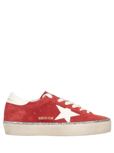 Golden Goose Hi Star Suede Upper Leather Star And Heel With Glitter Foxing In Red