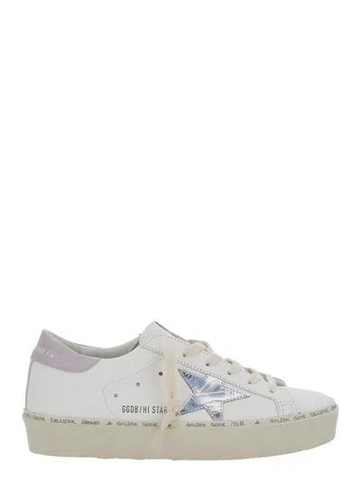 GOLDEN GOOSE GOLDEN GOOSE WOMEN 'HI STAR' WHITE LOW TOP SNEAKERS WITH LAMINATED STAR PATCH ON THE SIDE IN LEATHER