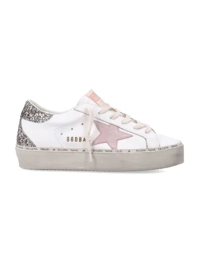 Golden Goose Hi Star White Pink Leather And Glitter Womas Sneakers In Multi