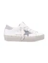 Golden Goose 'hi Star' White Low Top Sneakers With Laminated Star Patch On The Side In White Silver Lillac