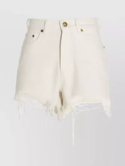 Golden Goose White Frayed Denim Shorts In 10190 Offwhite