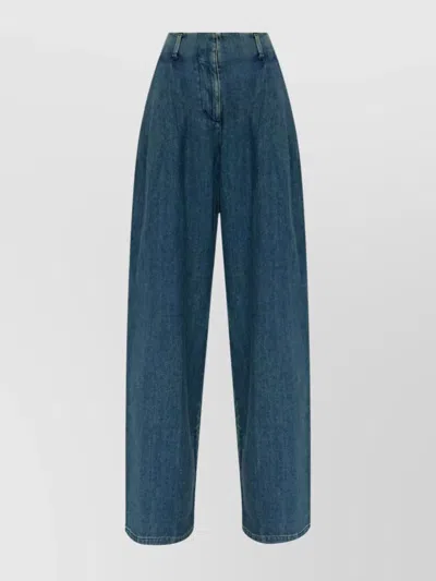 Golden Goose High-waisted Cotton Denim Trousers With Straight Leg In Blue