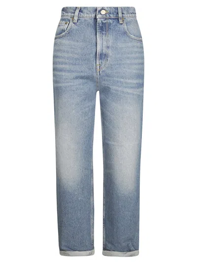 GOLDEN GOOSE HIGH-WAISTED STONE-WASHED DENIM JEANS WITH ROLLED CUFFS