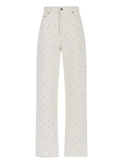 Golden Goose High-waisted White Denim Jeans With Crystal Embellishments